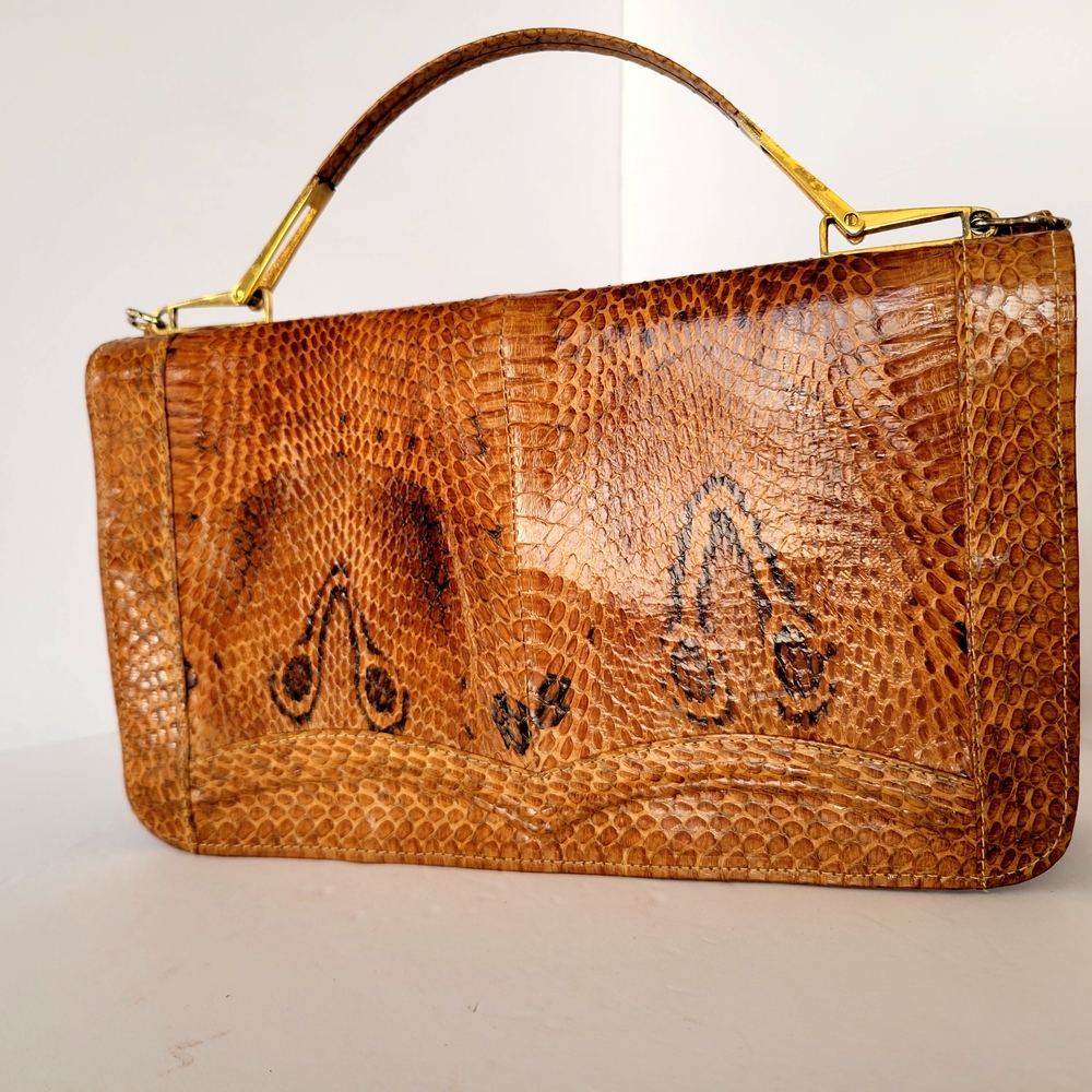Vintage Cobra Skin Sholder Bag with HATO HASI Hardware